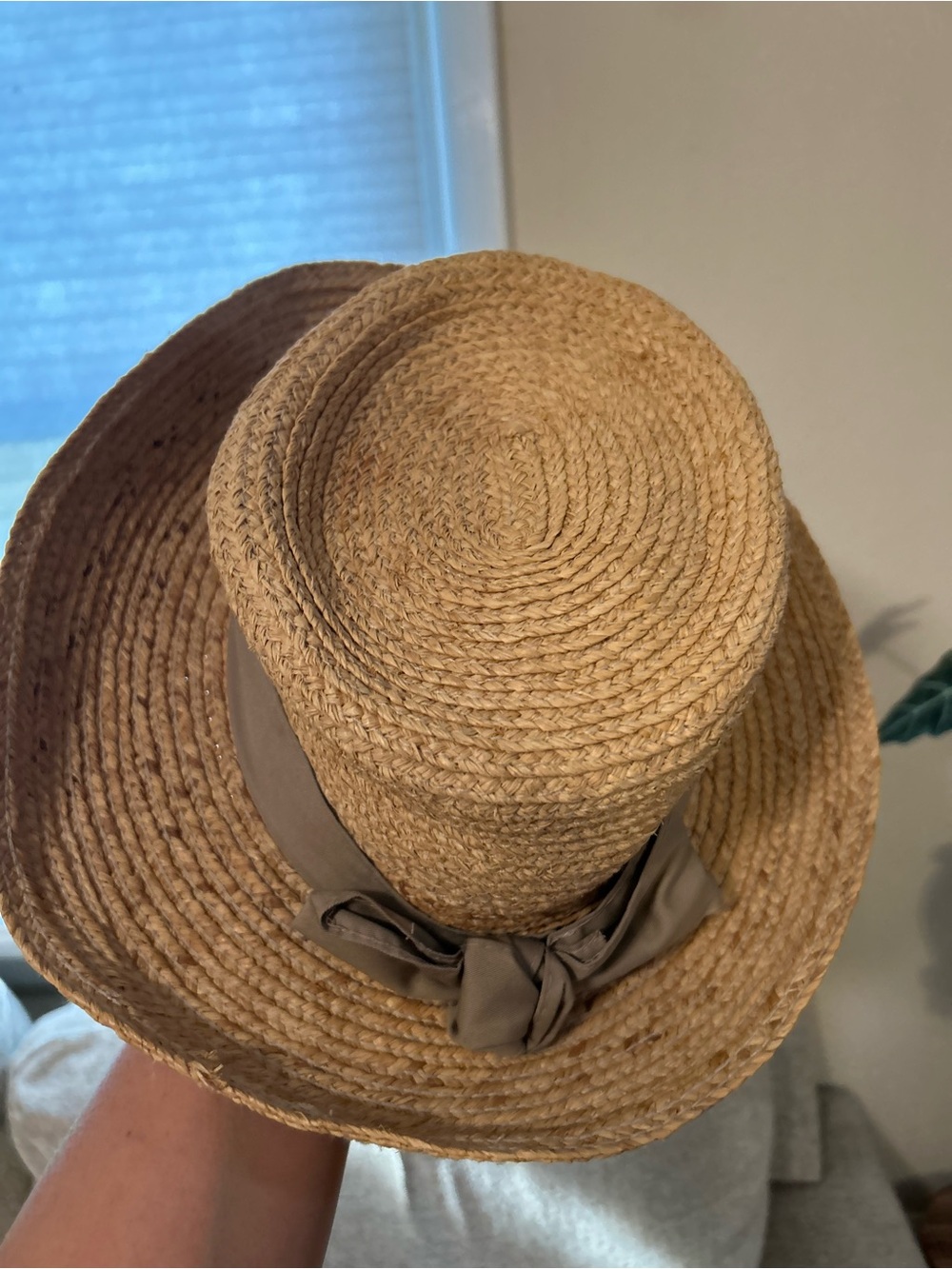 Kate Lord Woven Straw Sun Hat with Taupe Bow S/M - Picture 2 of 5